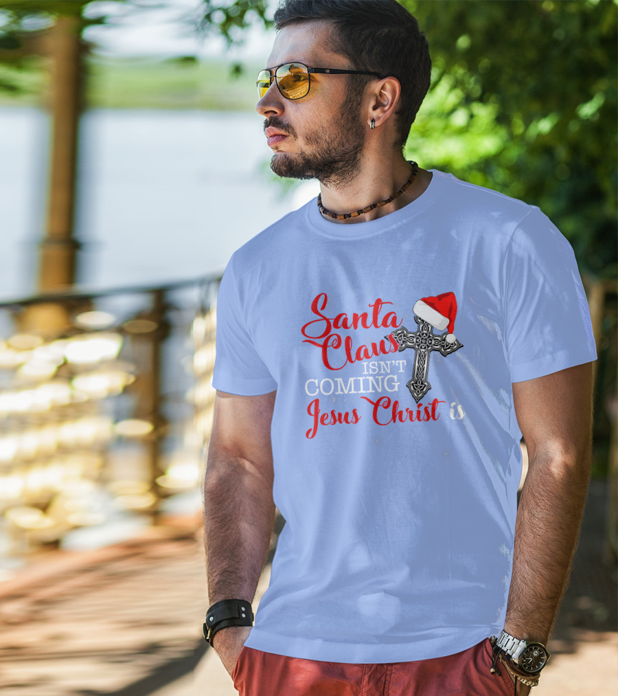 Santa Claus Jesus Christ Cross Christmas Hat T-Shirt