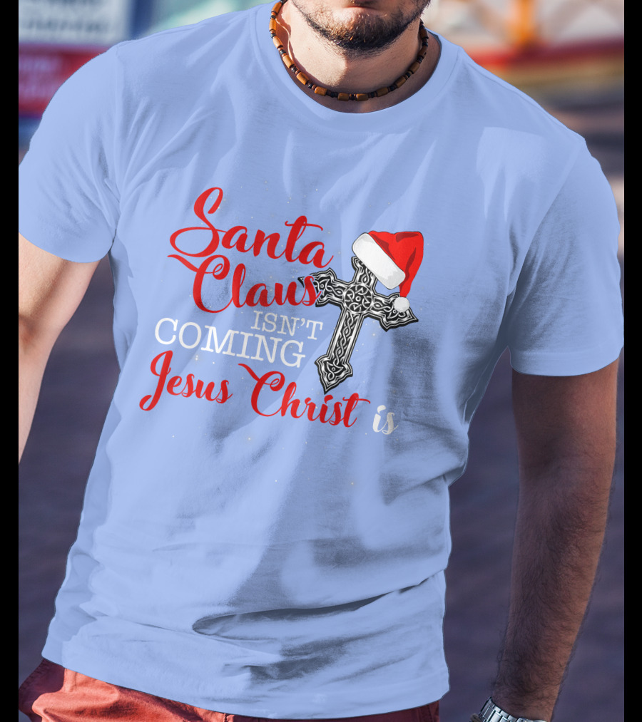 Santa Claus Jesus Christ Cross Christmas Hat T-Shirt