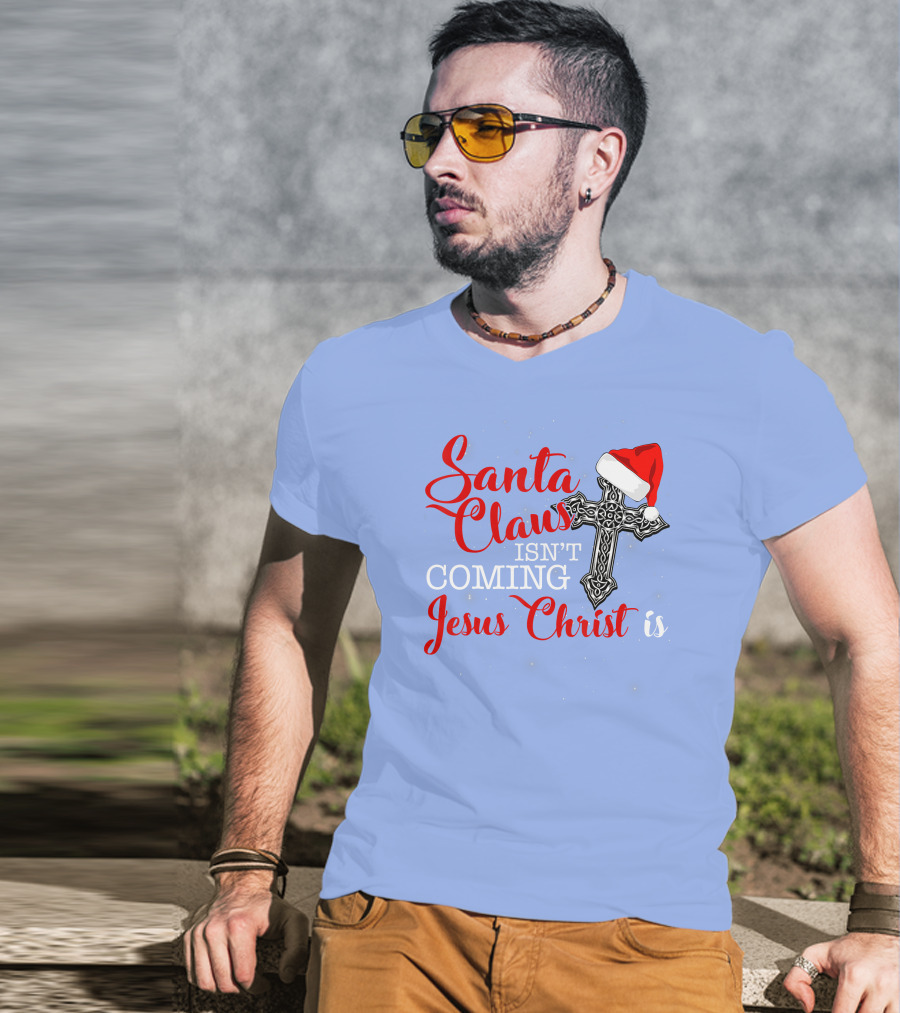 Santa Claus Jesus Christ Cross Christmas Hat T-Shirt