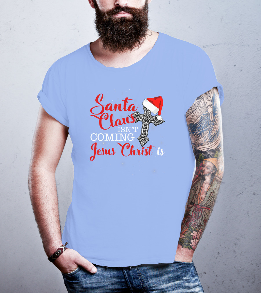 Santa Claus Jesus Christ Cross Christmas Hat T-Shirt