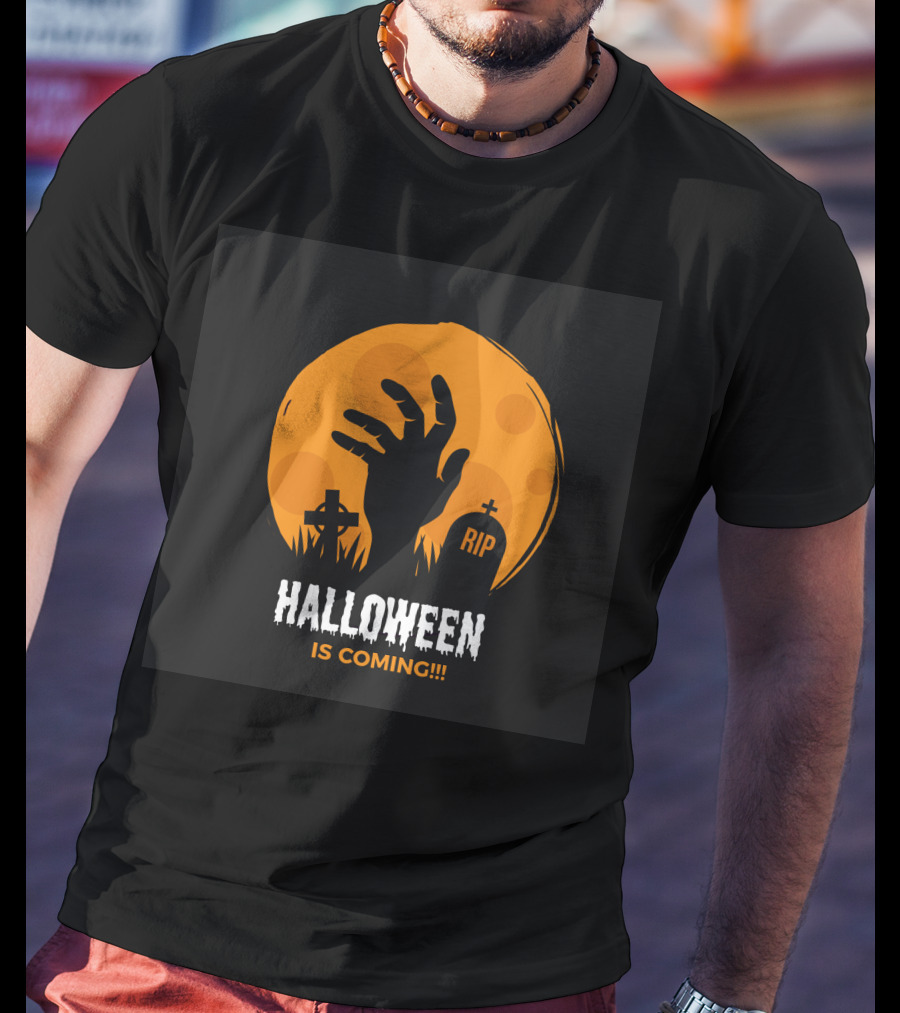 Halloween Is Coming Rising Zombie Hand And RIP Gravestones T-Shirt