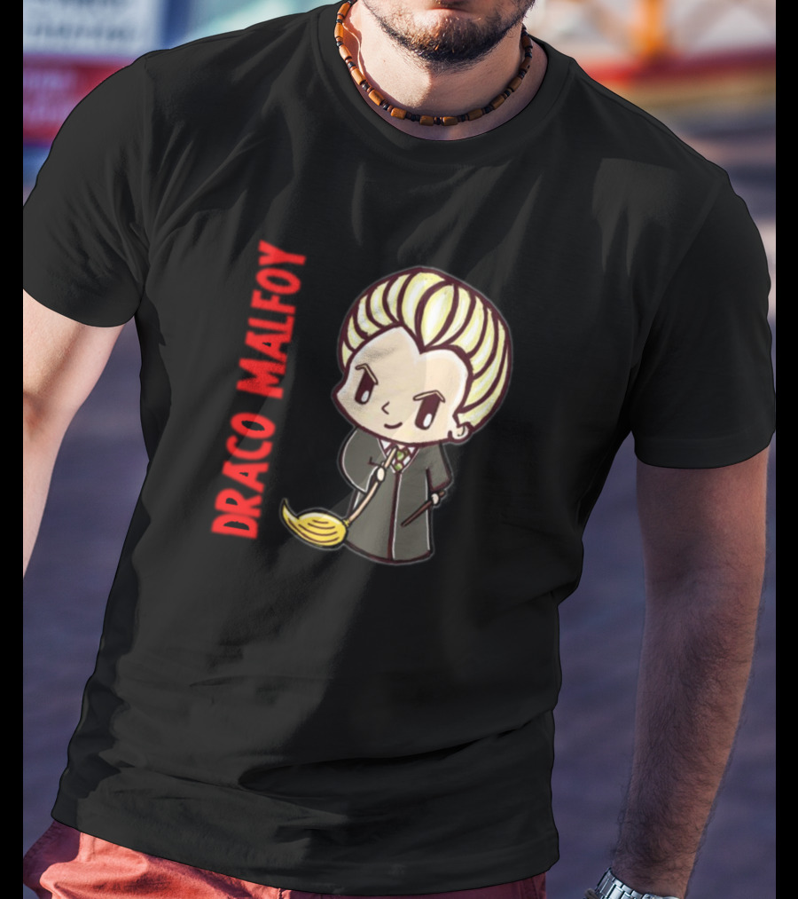 Draco Malfoy Chibi Character With Broom T-Shirt