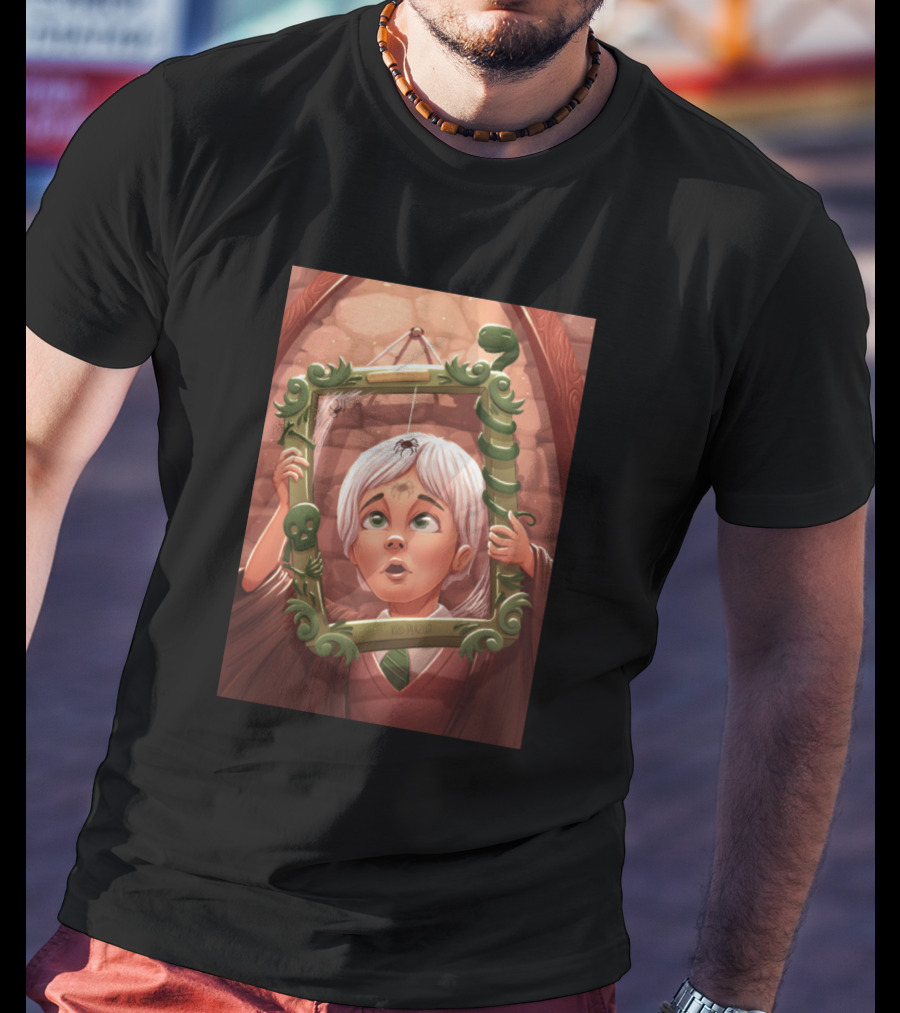Draco Lucius Malfoy Holding Enchanted Green Frame In Brick Room T-Shirt