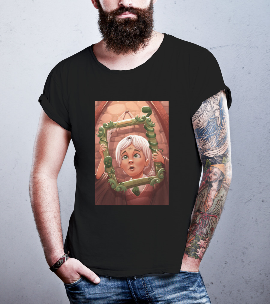 Draco Lucius Malfoy Holding Enchanted Green Frame In Brick Room T-Shirt