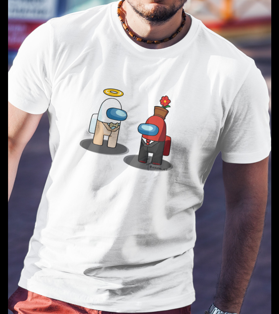 Among Us Ineffable Husbands Angel And Demon Characters In Suit And Bow Tie With Halo And Flowerpot Hat T-Shirt