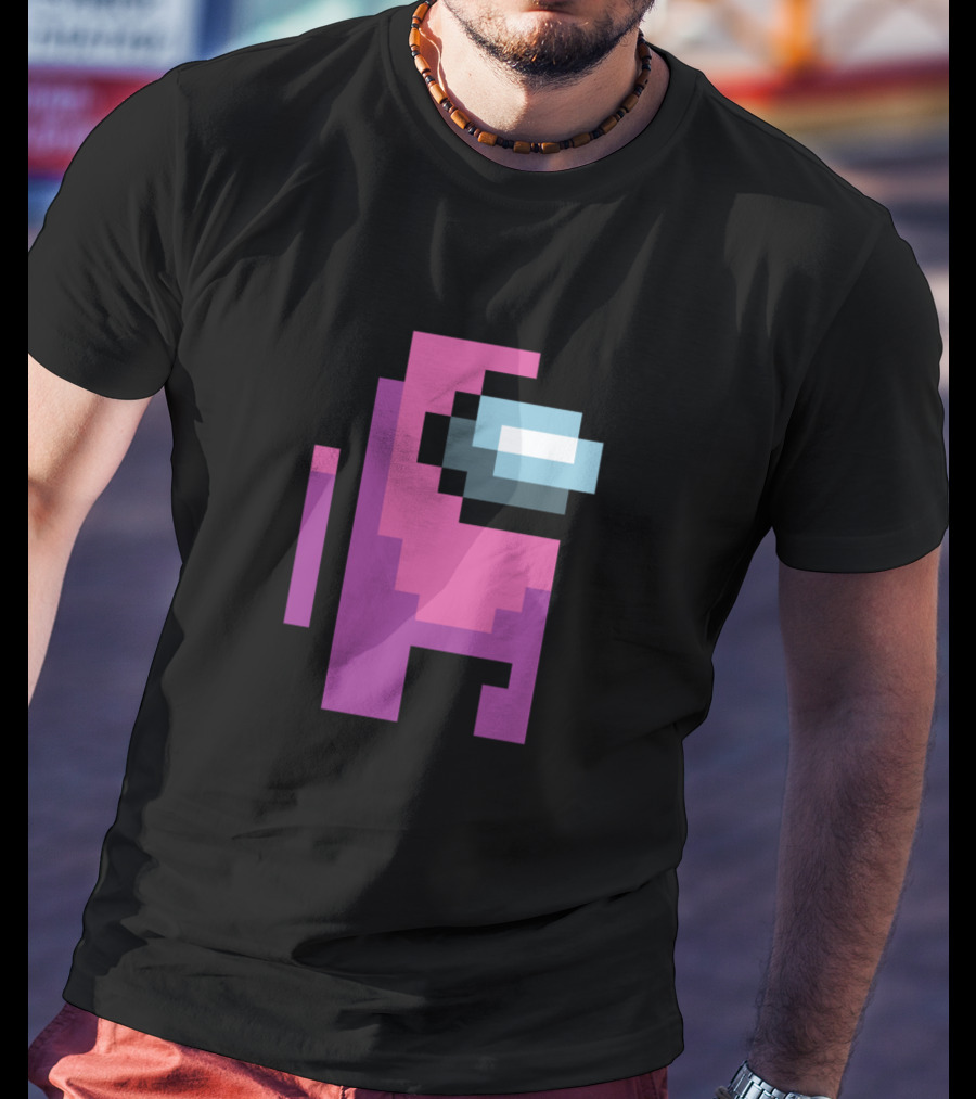Among Us Pink Crewmate Character Pixel T-Shirt