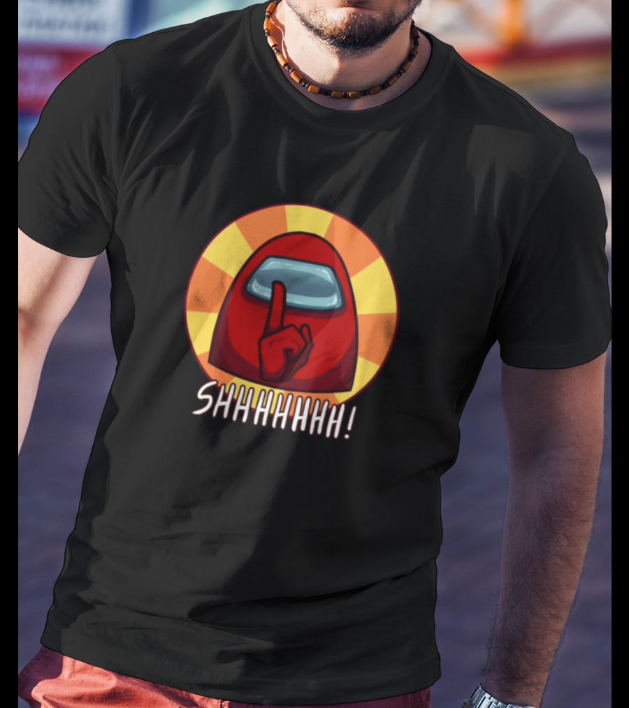 Among Us Shhhhhh Red Crewmate Silence Gesture T-Shirt