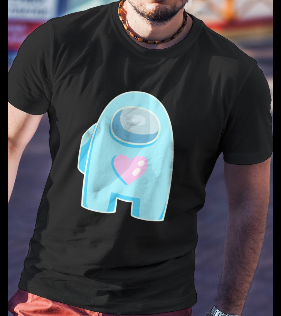Blue Among Us Crewmate Pink Heart T-Shirt