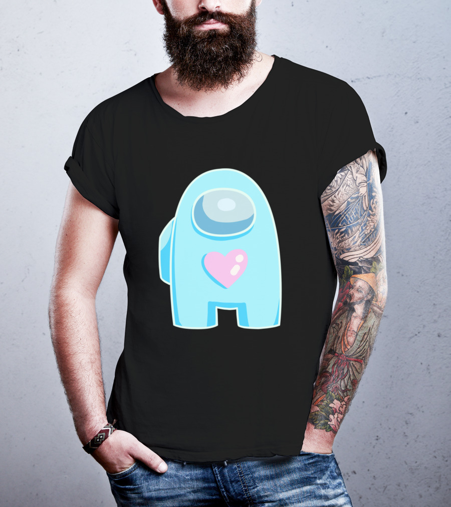 Blue Among Us Crewmate Pink Heart T-Shirt