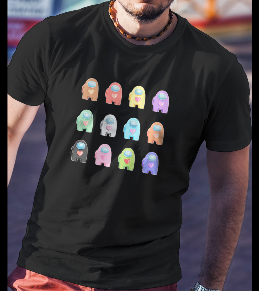 Among Us Crewmate Colors With Heart Icons Collection T-Shirt
