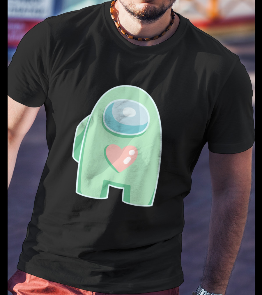 Green Among Us Crewmate With Heart T-Shirt