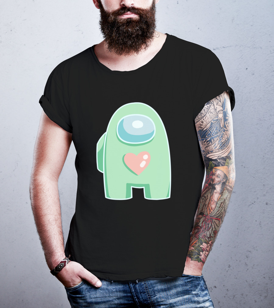Green Among Us Crewmate With Heart T-Shirt