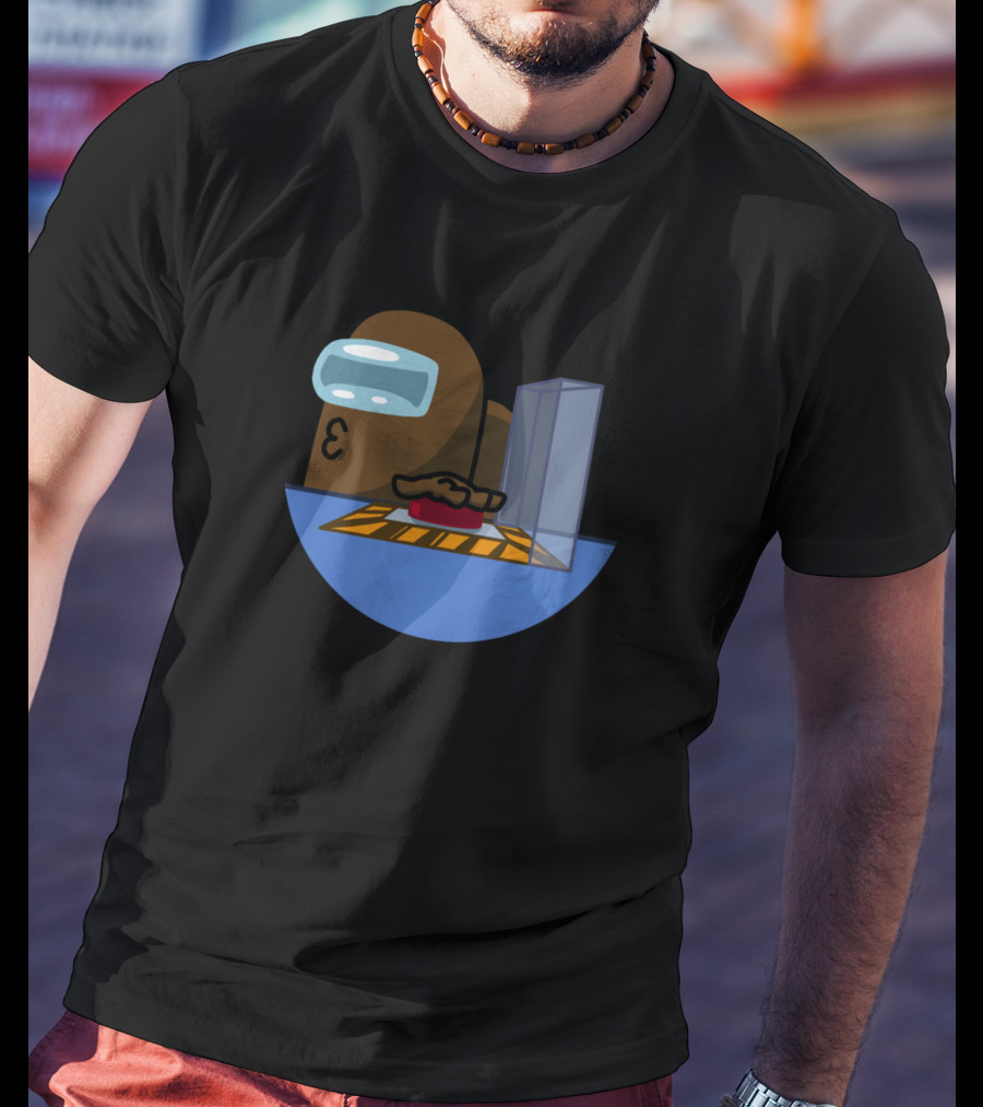 Let's Find The Impostor In Among Us Brown Crewmate With Red Button T-Shirt