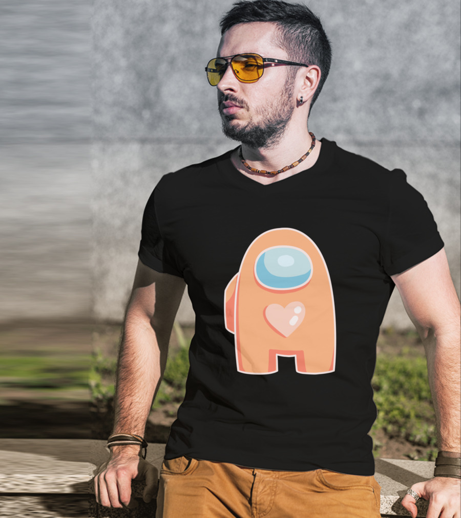 Orange Among Us Crewmate With Heart T-Shirt
