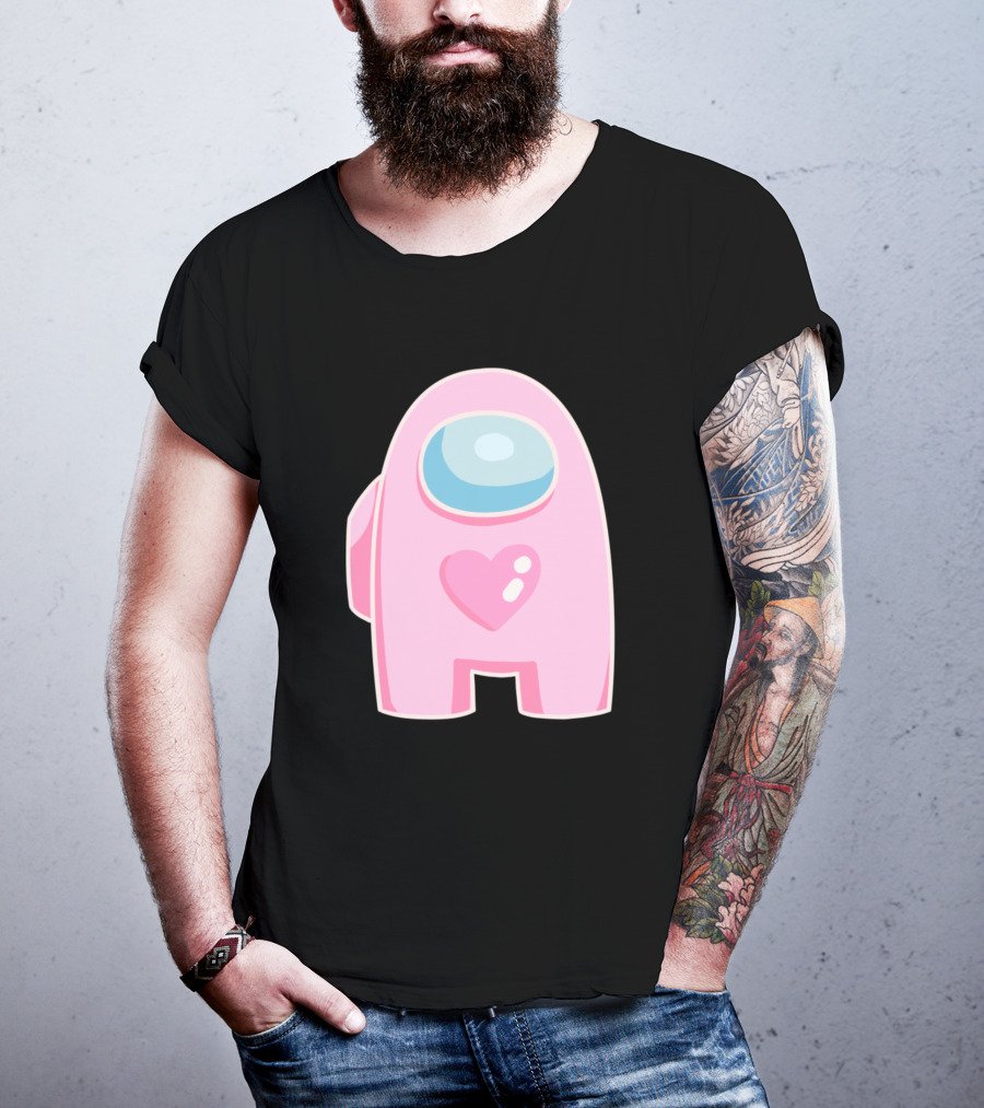 Pink Heart Among Us Crewmate Character T-Shirt