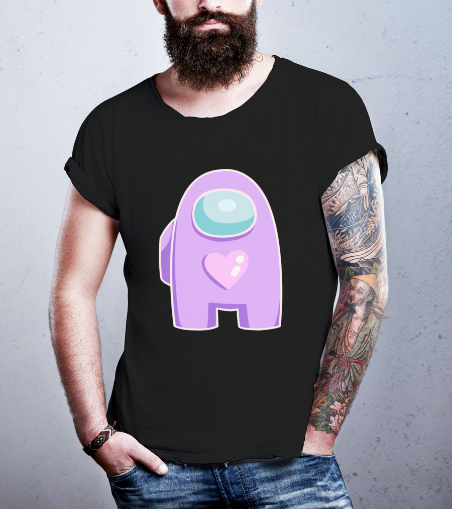 Purple Among Us Crewmate With Heart T-Shirt