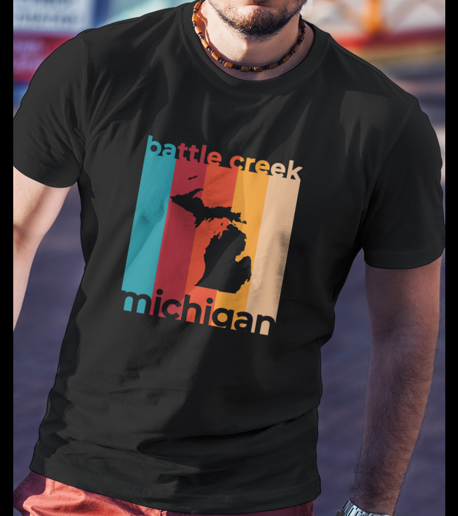 Battle Creek Michigan Michigan Silhouette Retro Stripes T-Shirt