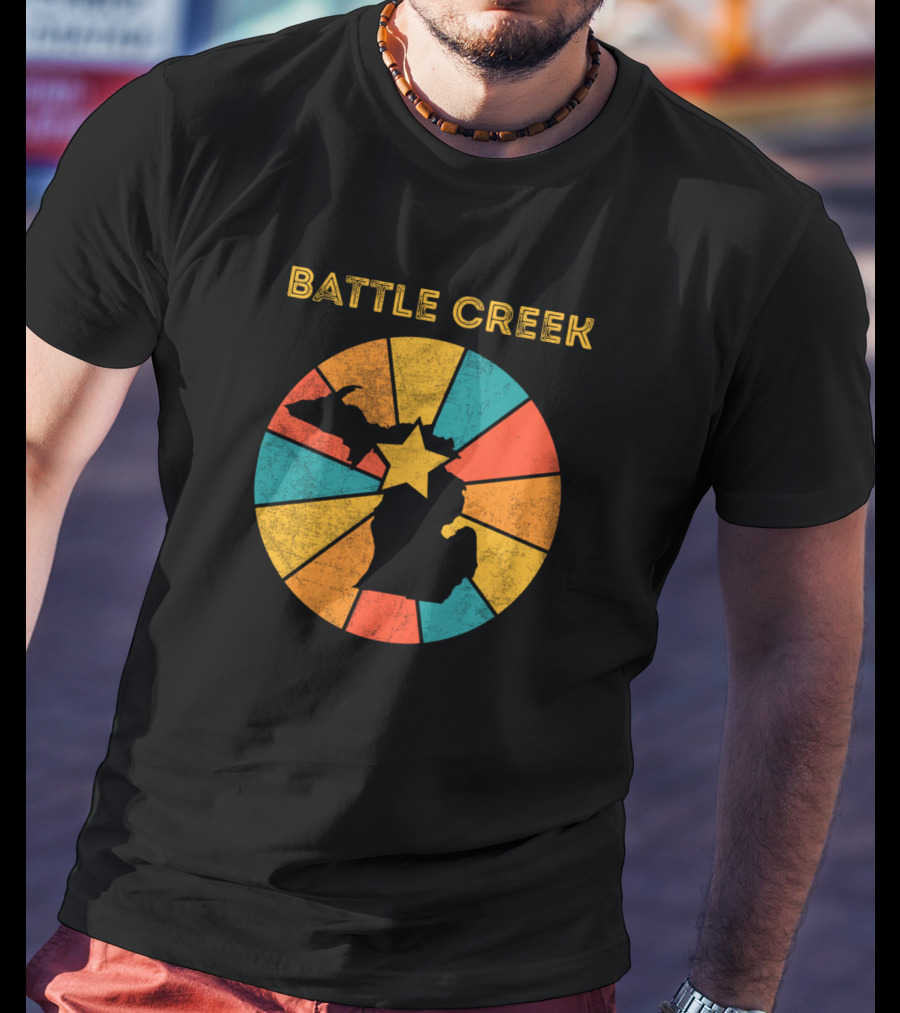 Battle Creek Michigan Vintage Retro Map Starburst T-Shirt