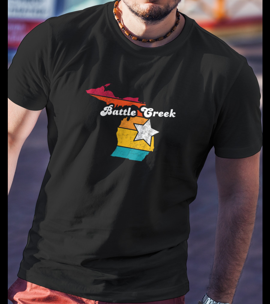 Battle Creek Michigan Retro Map With Star T-Shirt