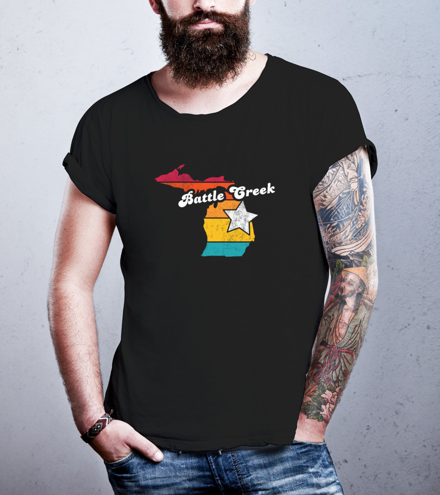 Battle Creek Michigan Retro Map With Star T-Shirt
