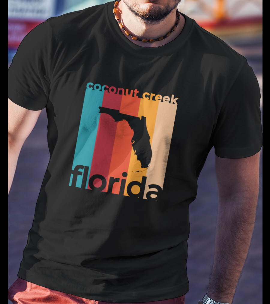 Coconut Creek Florida Vintage State Silhouette Retro Stripes T-Shirt