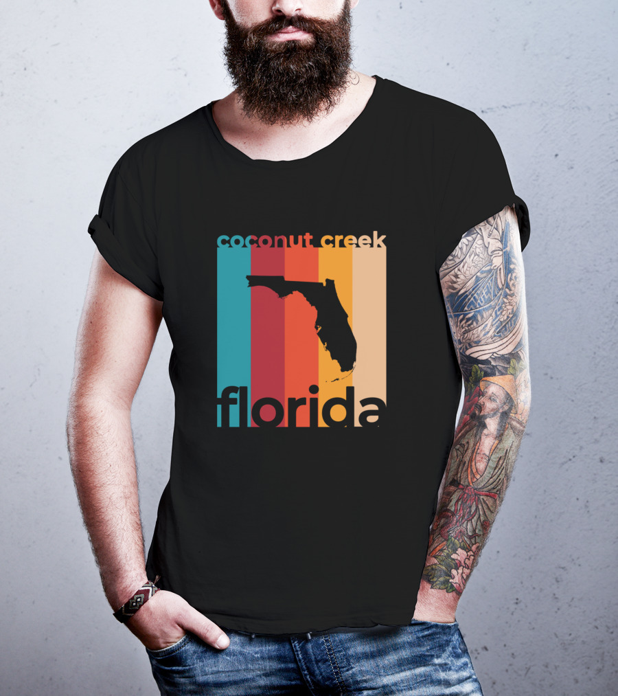 Coconut Creek Florida Vintage State Silhouette Retro Stripes T-Shirt