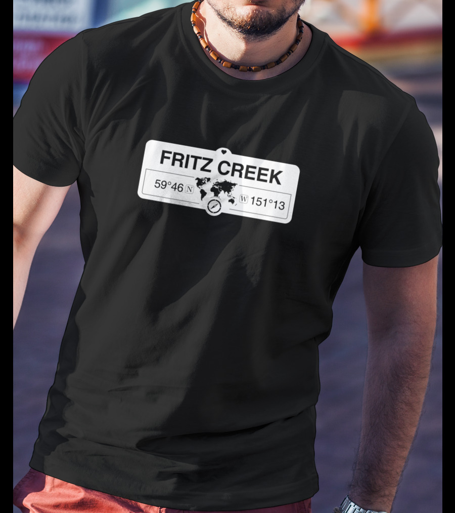 Fritz Creek 59°46'N 151°13'W Alaska Map Coordinates With World Map T-Shirt