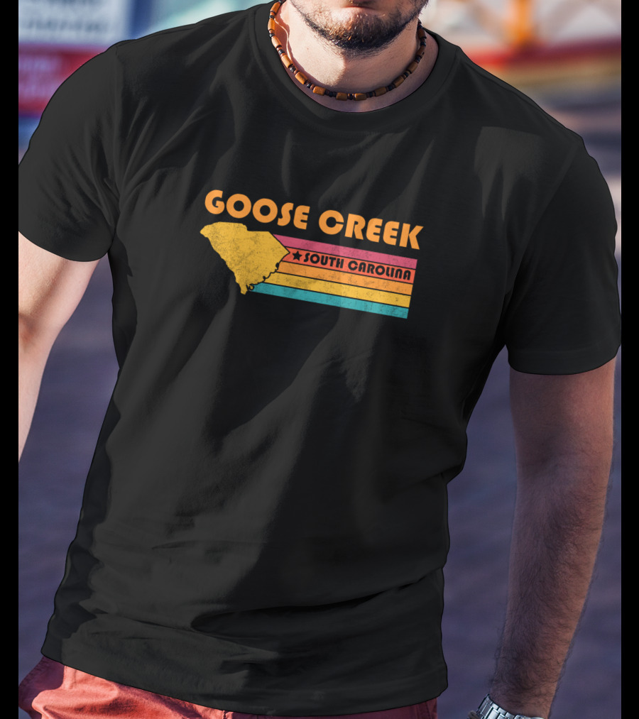Goose Creek South Carolina Vintage Distressed Map Retro Stripes T-Shirt