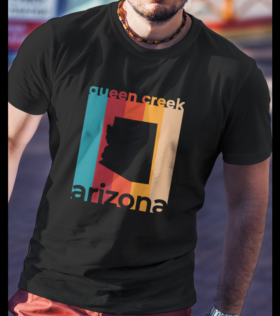 Queen Creek Arizona Retro Stripes Map T-Shirt
