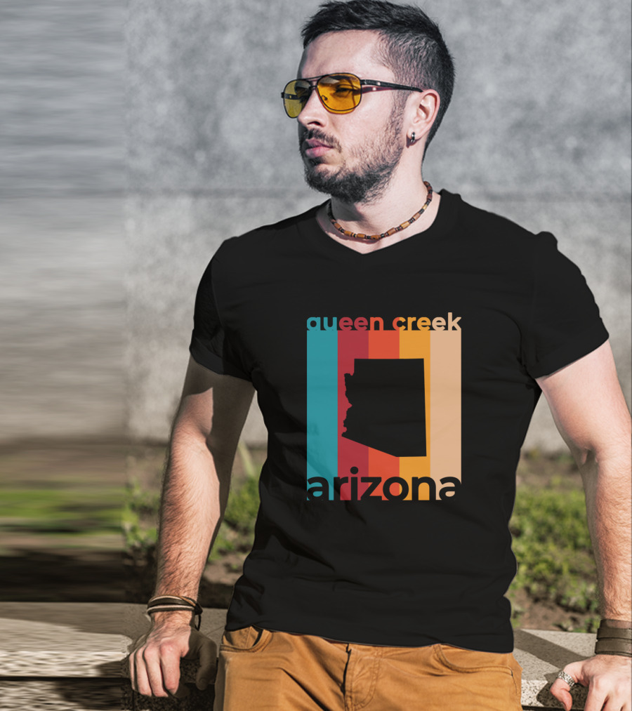 Queen Creek Arizona Retro Stripes Map T-Shirt