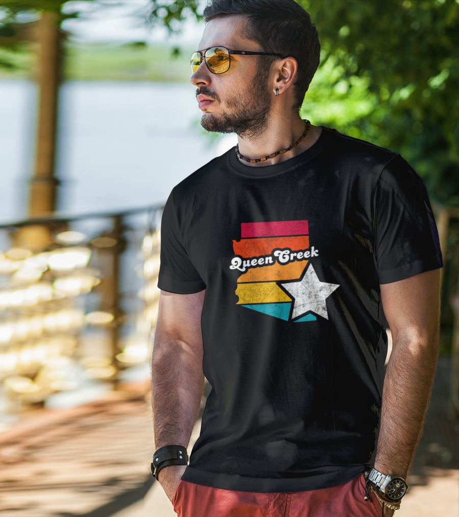 Queen Creek Arizona Vintage Map Star Retro Stripe T-Shirt