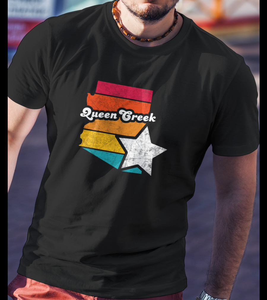 Queen Creek Arizona Vintage Map Star Retro Stripe T-Shirt