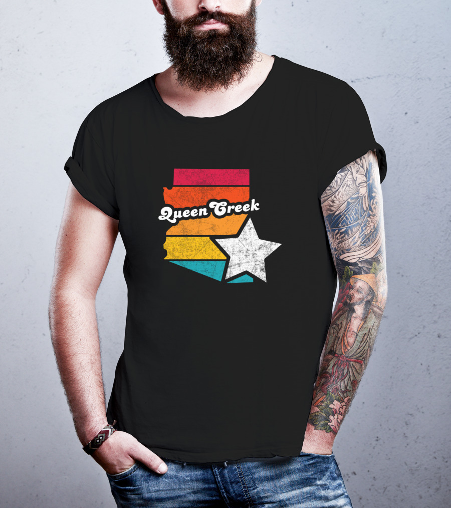 Queen Creek Arizona Vintage Map Star Retro Stripe T-Shirt