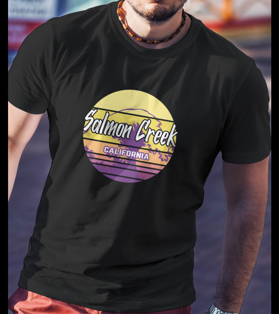 Salmon Creek California Retro Wave Sunset Circle T-Shirt