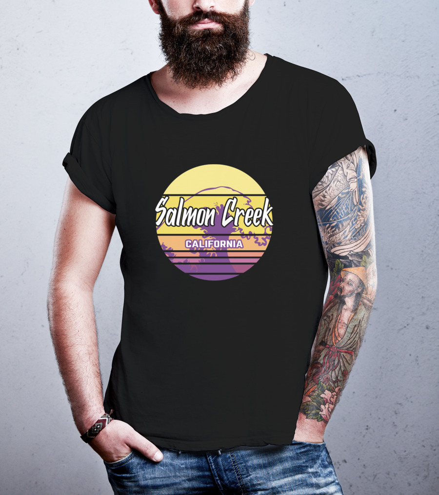 Salmon Creek California Retro Wave Sunset Circle T-Shirt