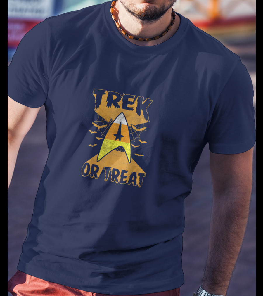 Star Trek Trek Or Treat Candy Corn Symbol With Bats And Webs T-Shirt