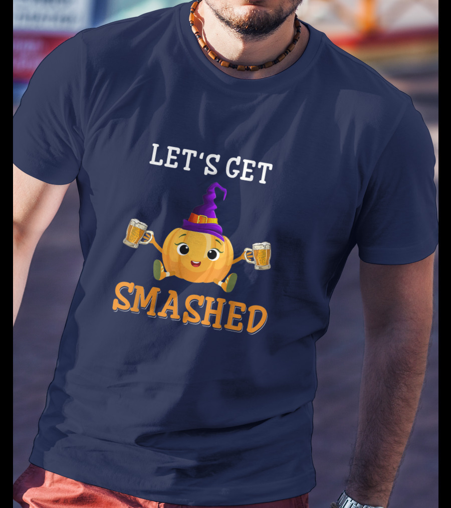 Let's Get Smashed Pumpkin Witch Hat Beer Halloween T-Shirt