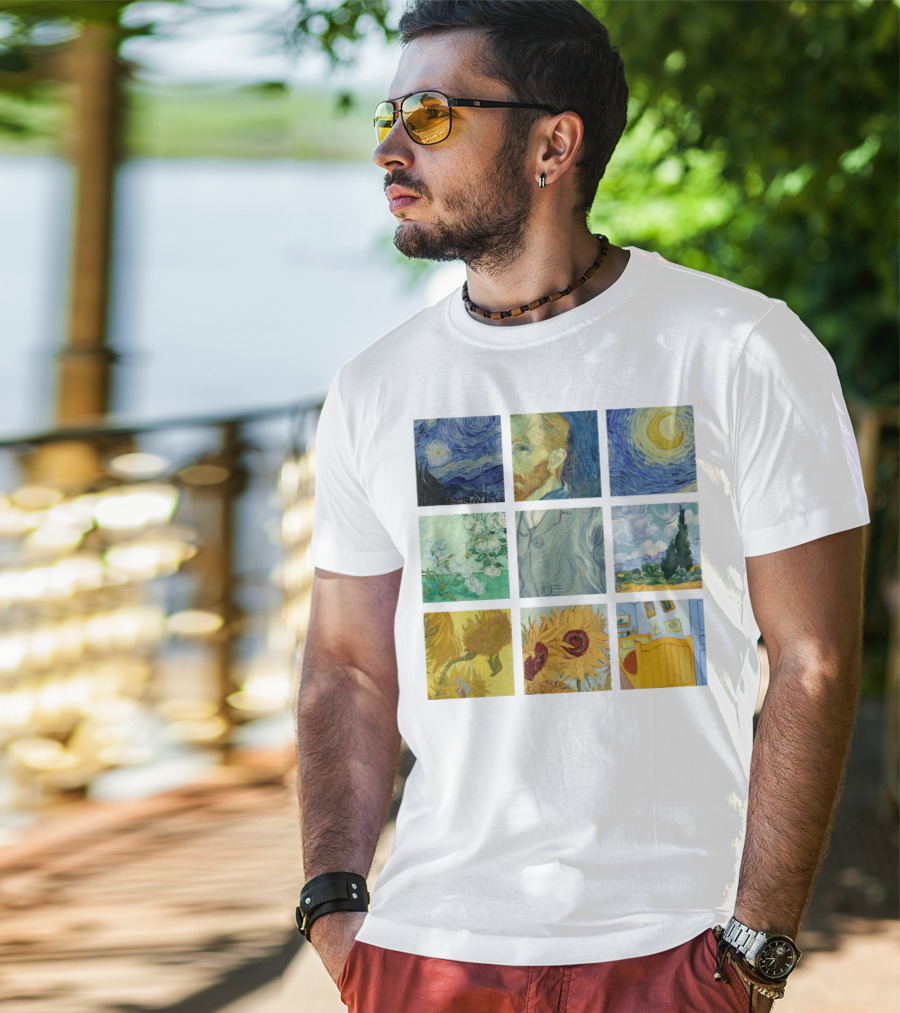 Vincent Van Gogh's Starry Night Sunflowers Bedroom Almond Blossom Cypress Self-Portrait Painting Collection 01 T-Shirt