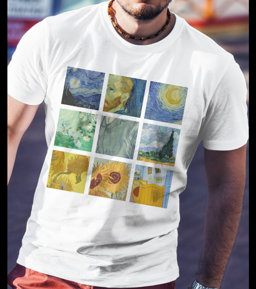 Vincent Van Gogh's Starry Night Sunflowers Bedroom Almond Blossom Cypress Self-Portrait Painting Collection 01 T-Shirt