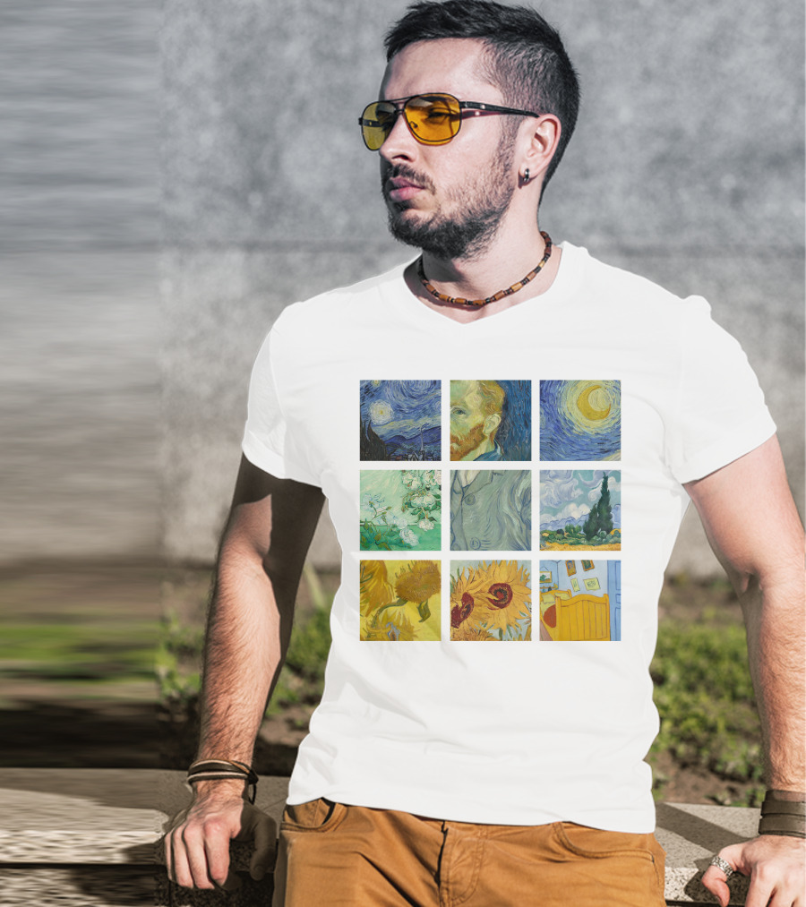 Vincent Van Gogh's Starry Night Sunflowers Bedroom Almond Blossom Cypress Self-Portrait Painting Collection 01 T-Shirt