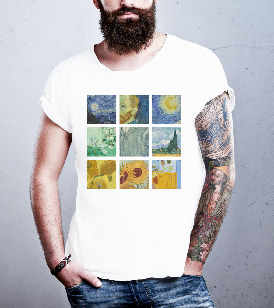 Vincent Van Gogh's Starry Night Sunflowers Bedroom Almond Blossom Cypress Self-Portrait Painting Collection 01 T-Shirt
