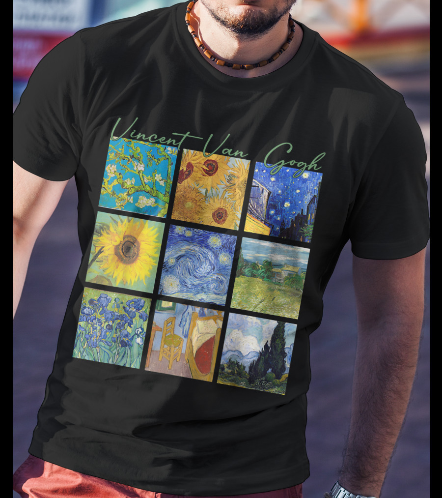Vincent Van Gogh Almond Blossoms Sunflowers Starry Night Irises Bedroom Cypress T-Shirt