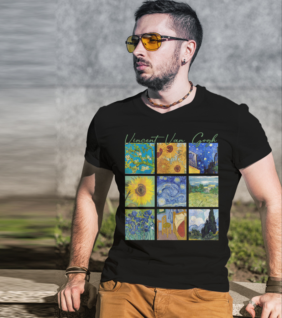 Vincent Van Gogh Almond Blossoms Sunflowers Starry Night Irises Bedroom Cypress T-Shirt