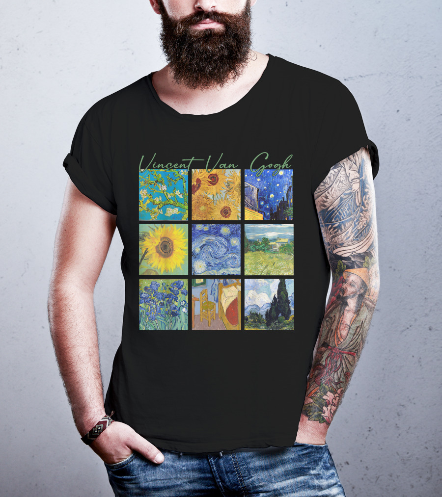 Vincent Van Gogh Almond Blossoms Sunflowers Starry Night Irises Bedroom Cypress T-Shirt