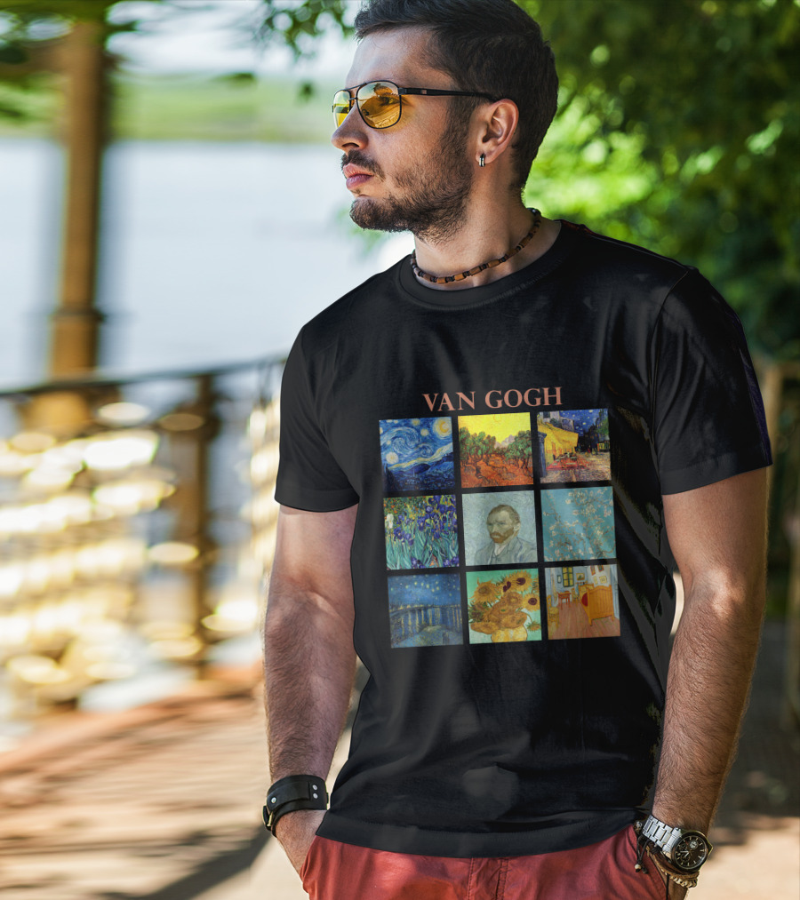 Van Gogh Starry Night Sunflowers Irises Café Terrace Almond Blossoms Portrait Bedroom T-Shirt
