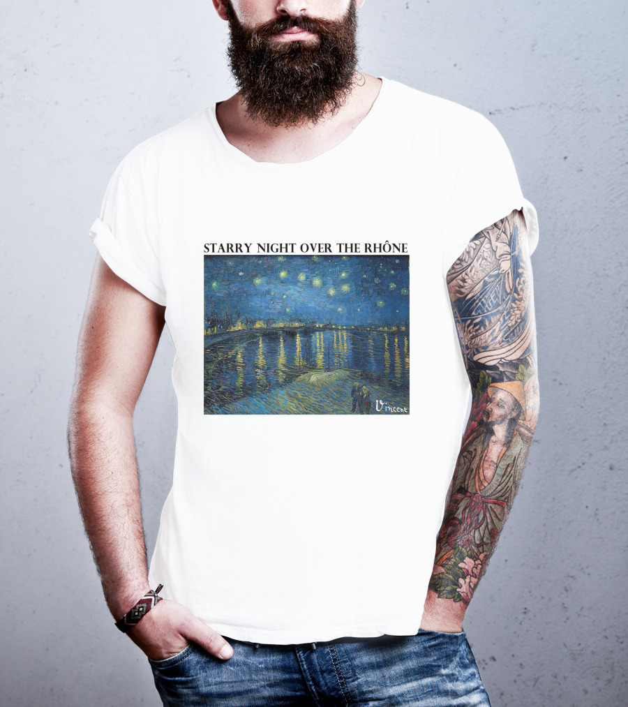 Starry Night Over The Rhône Vincent Van Gogh Vivid Blue Waterscape T-Shirt
