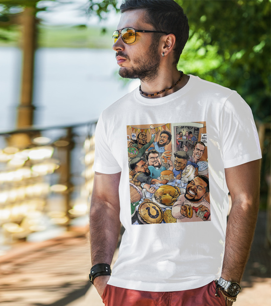 Indianapolis Colts Thanksgiving Feast Cartoon With NFL Players Celebrating T-Shirt
