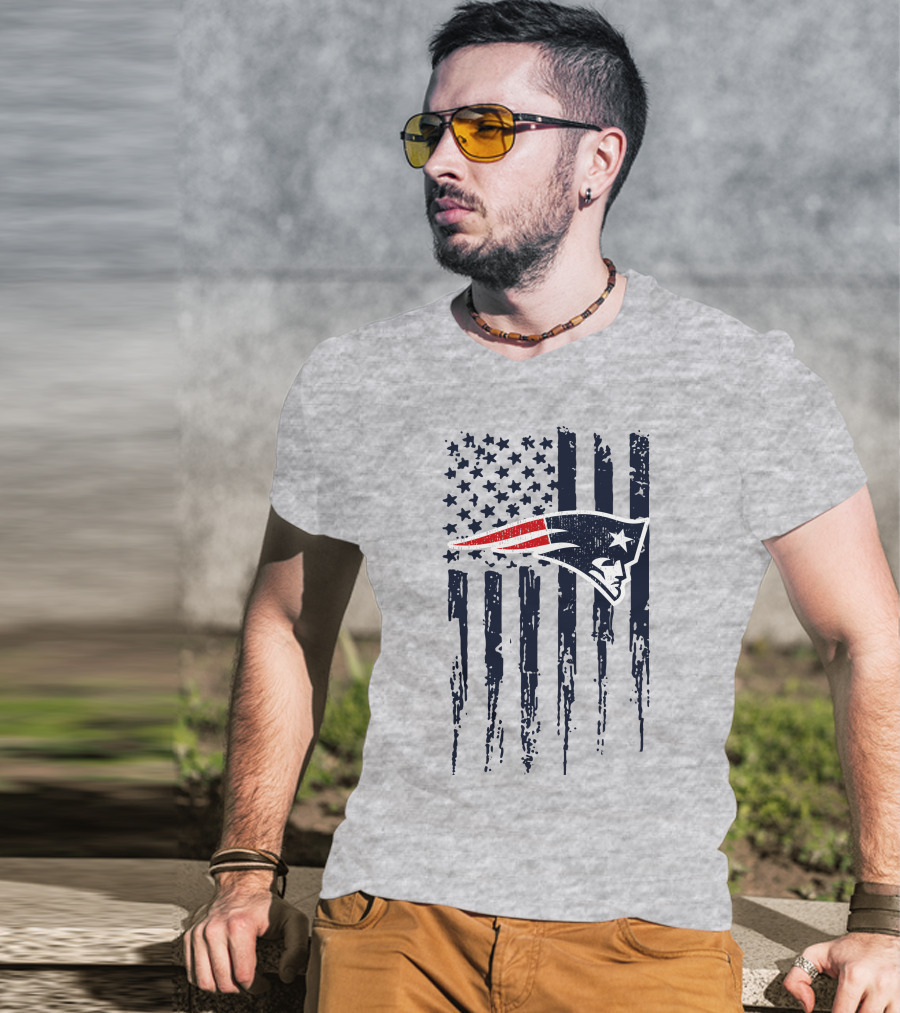 New England Patriots American Flag Patriot Head T-Shirt