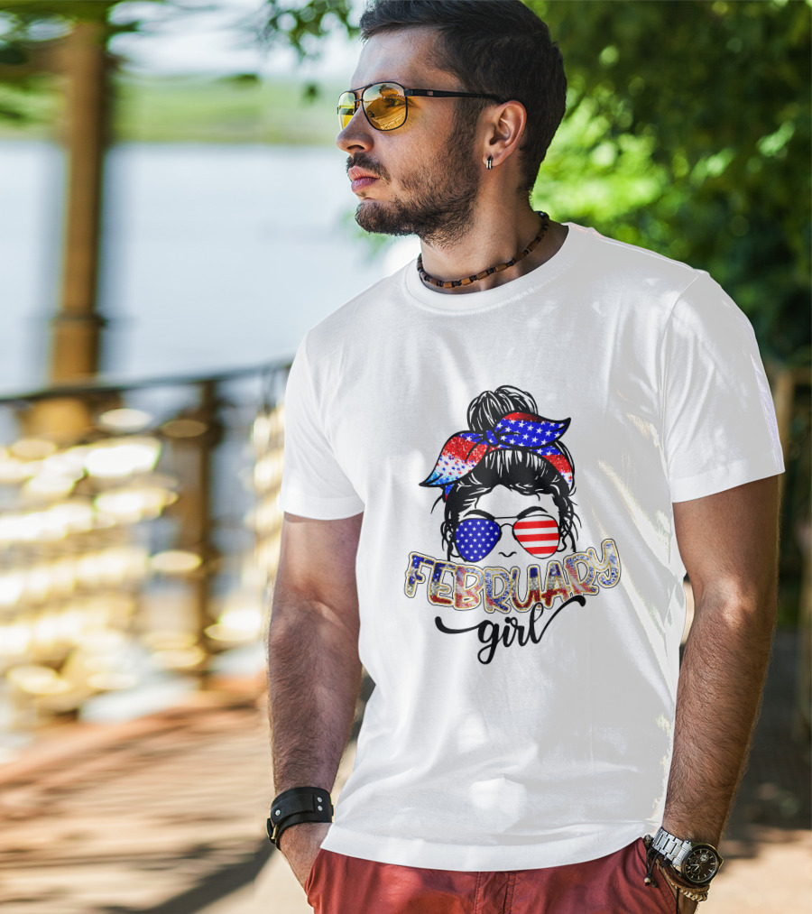 February Girl American Flag Bandana Sunglasses T-Shirt