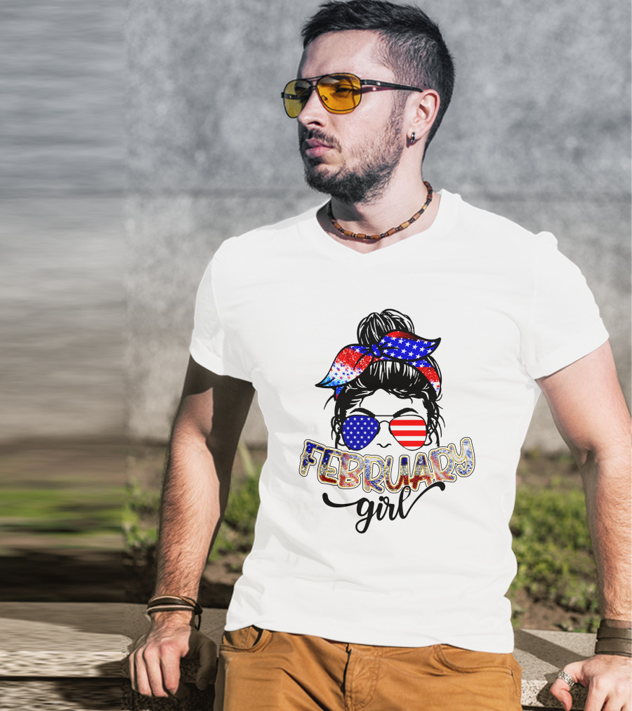 February Girl American Flag Bandana Sunglasses T-Shirt